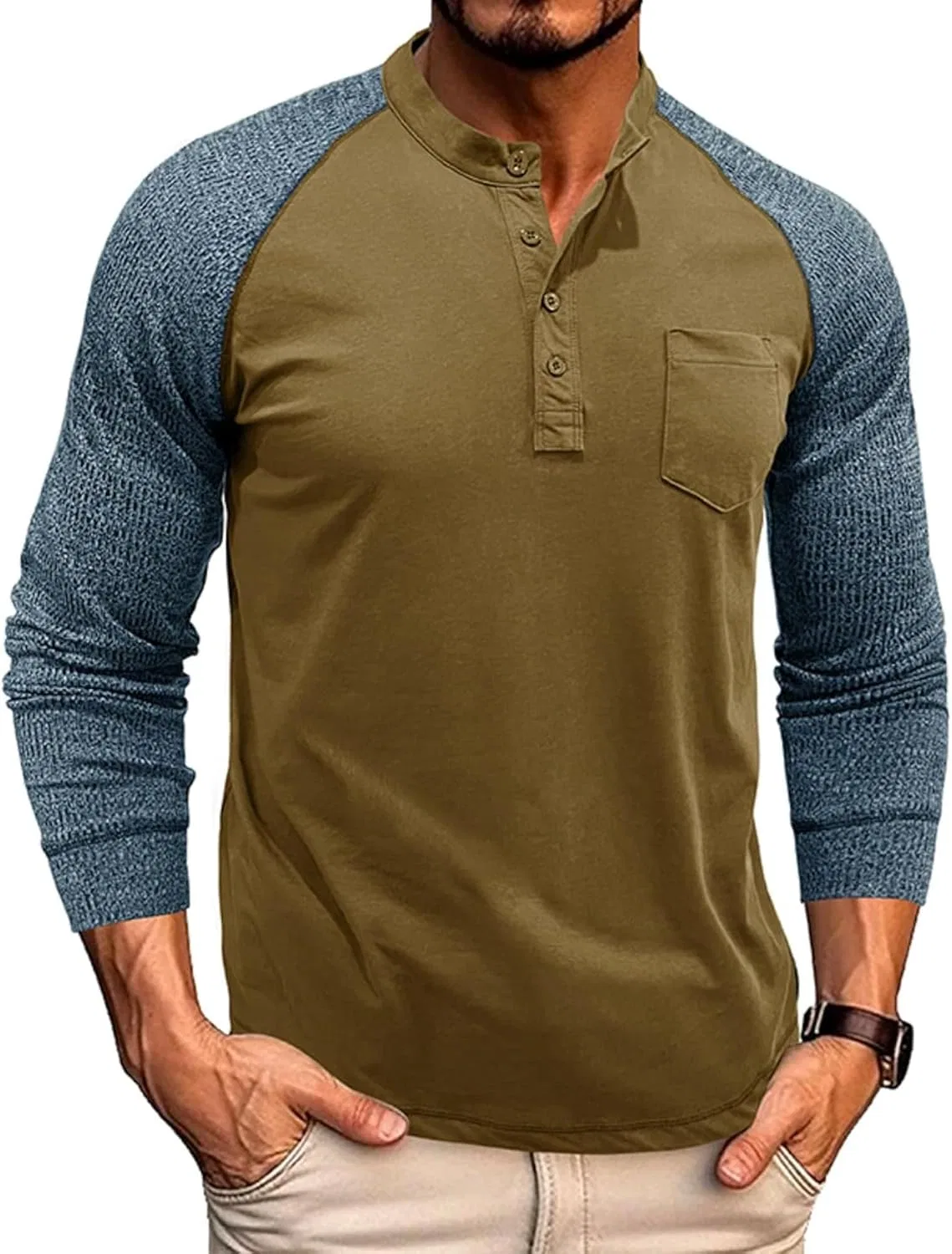 Мужская хенли-футболка с реглан-рукавом Generic, Army Green