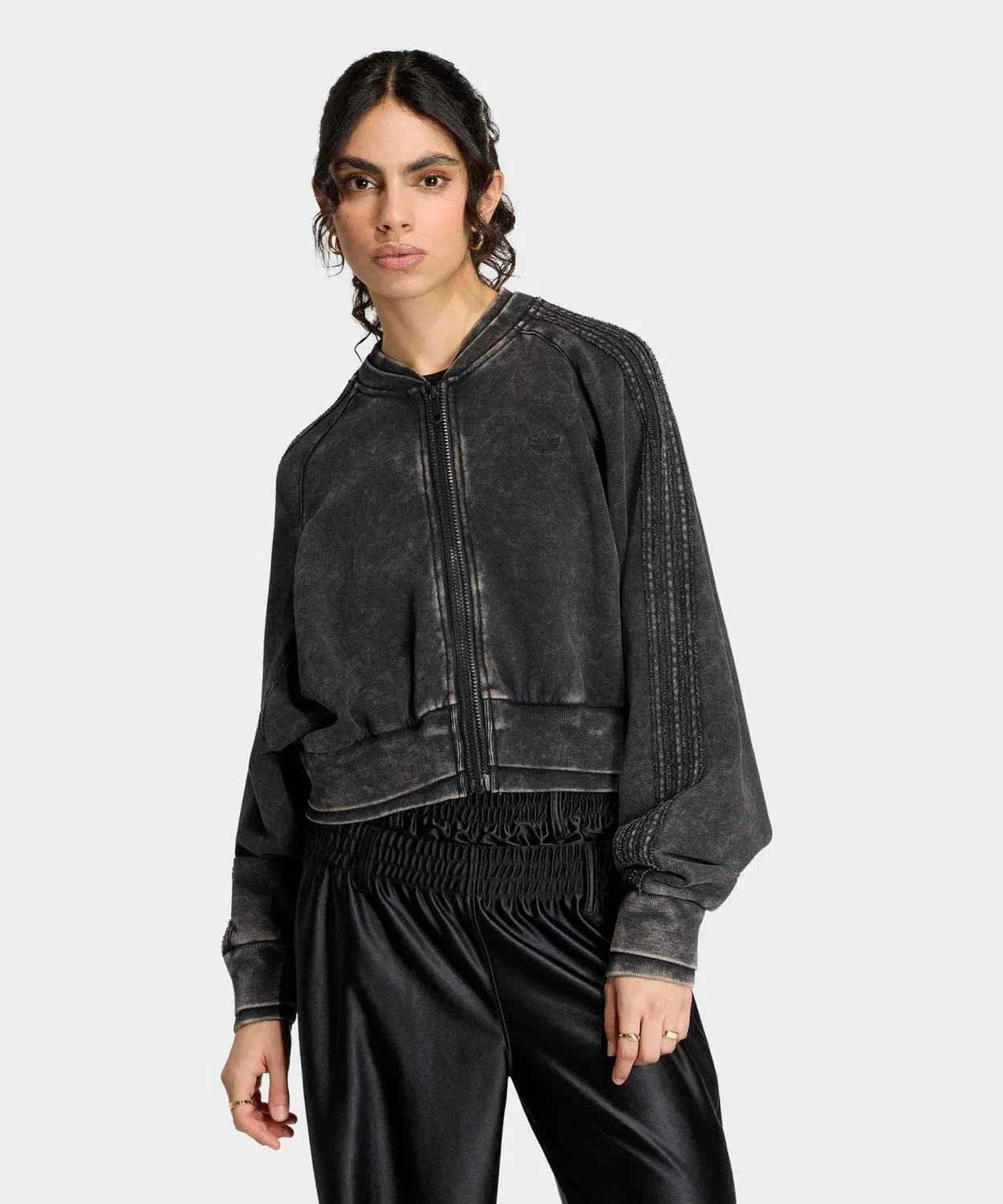 Женский укороченный трек-топ с двойным слоем Adidas Originals, Черный
