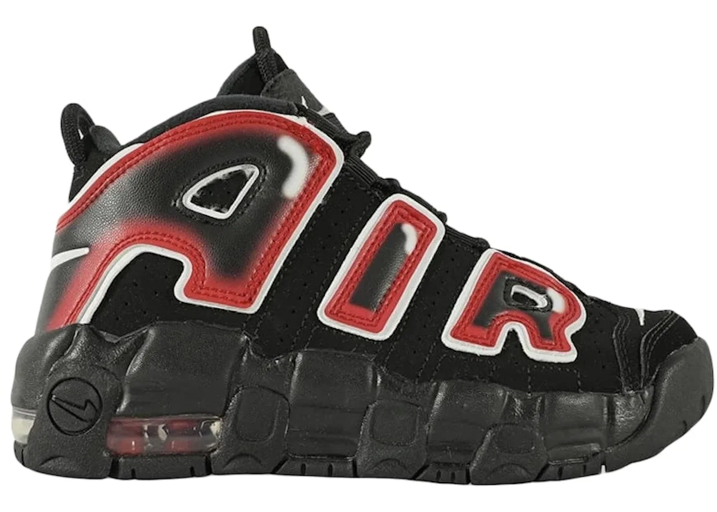 Детские Кроссовки Nike Air More Uptempo 96 Spray Paint (PS), Black/White/Laser Crimson