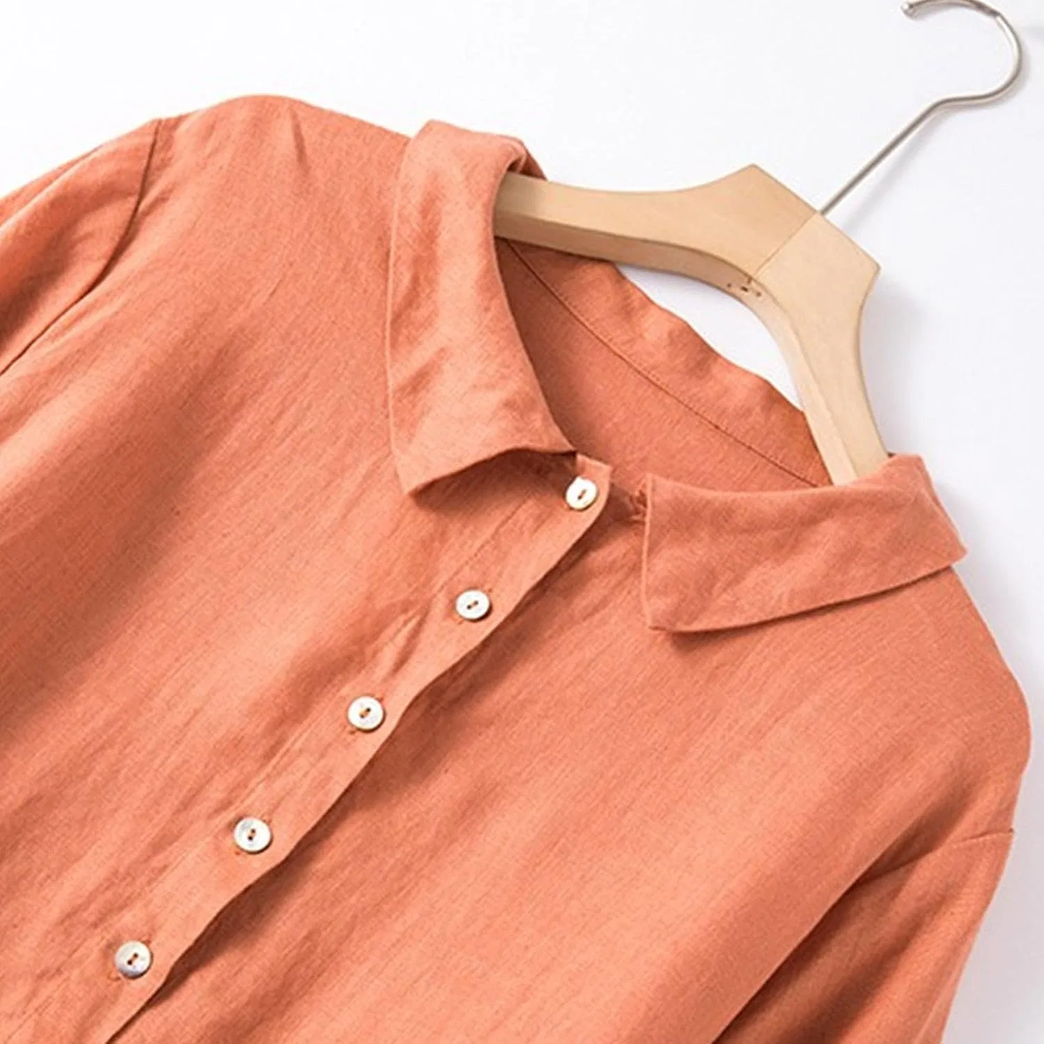 Женское макси-платье с воротником и пуговицами Cotton Linen, Orange — фото 4