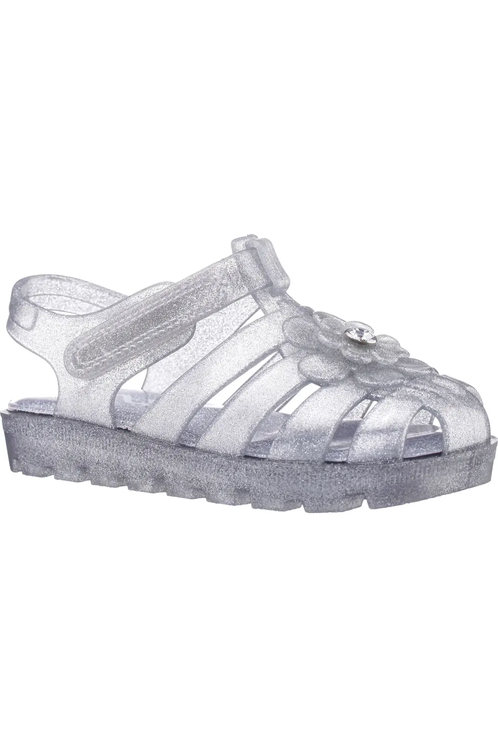 Сандалии детские водонепроницаемые с цветочным аппликацией Silver Glitter Nina, Silver Glitter Jelly