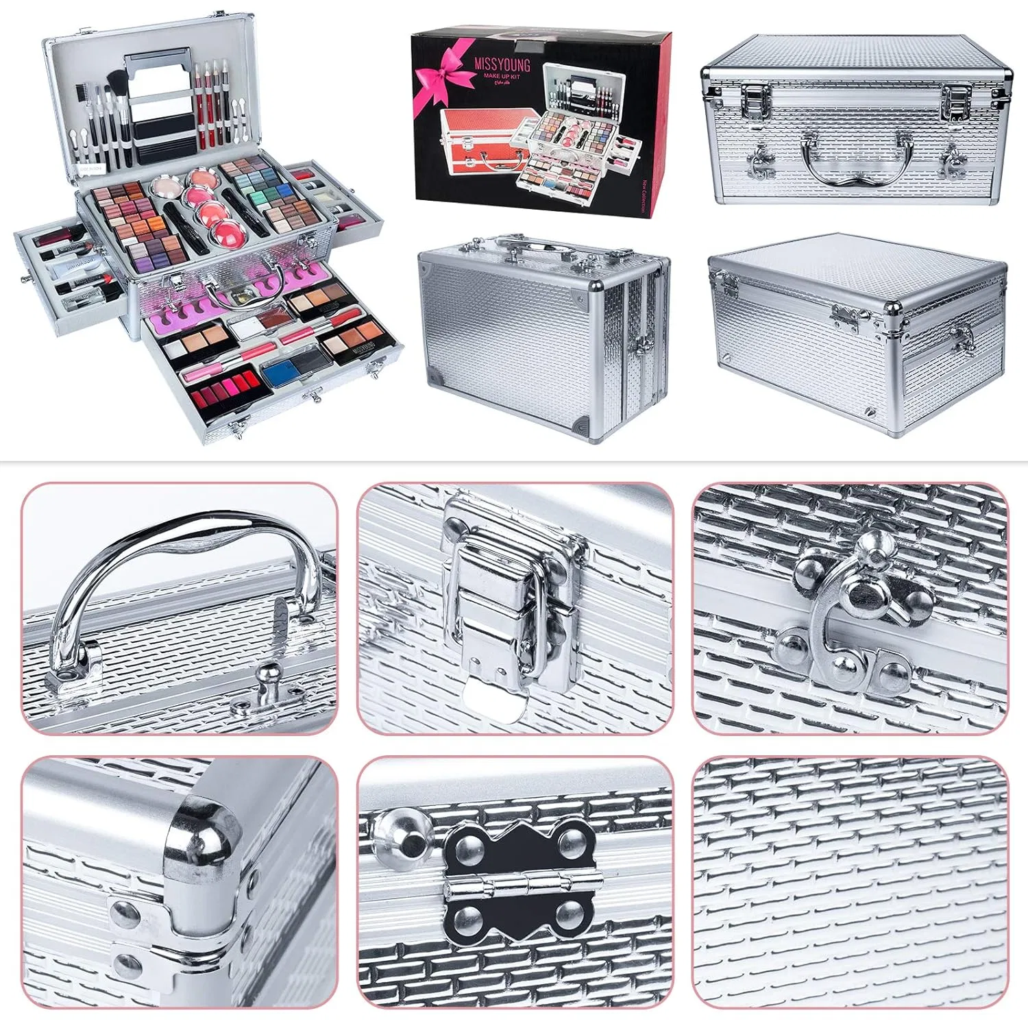 Набор косметики JasCherry Multifunctional Make-Up Case, 10 предметов, Vanity Case Make Up Set #1 — фото 4