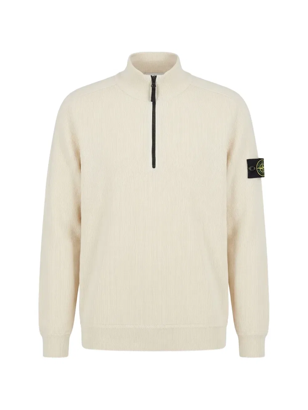 Свитер с половиной молнии и нашивкой-компасом Stone Island, бежевый