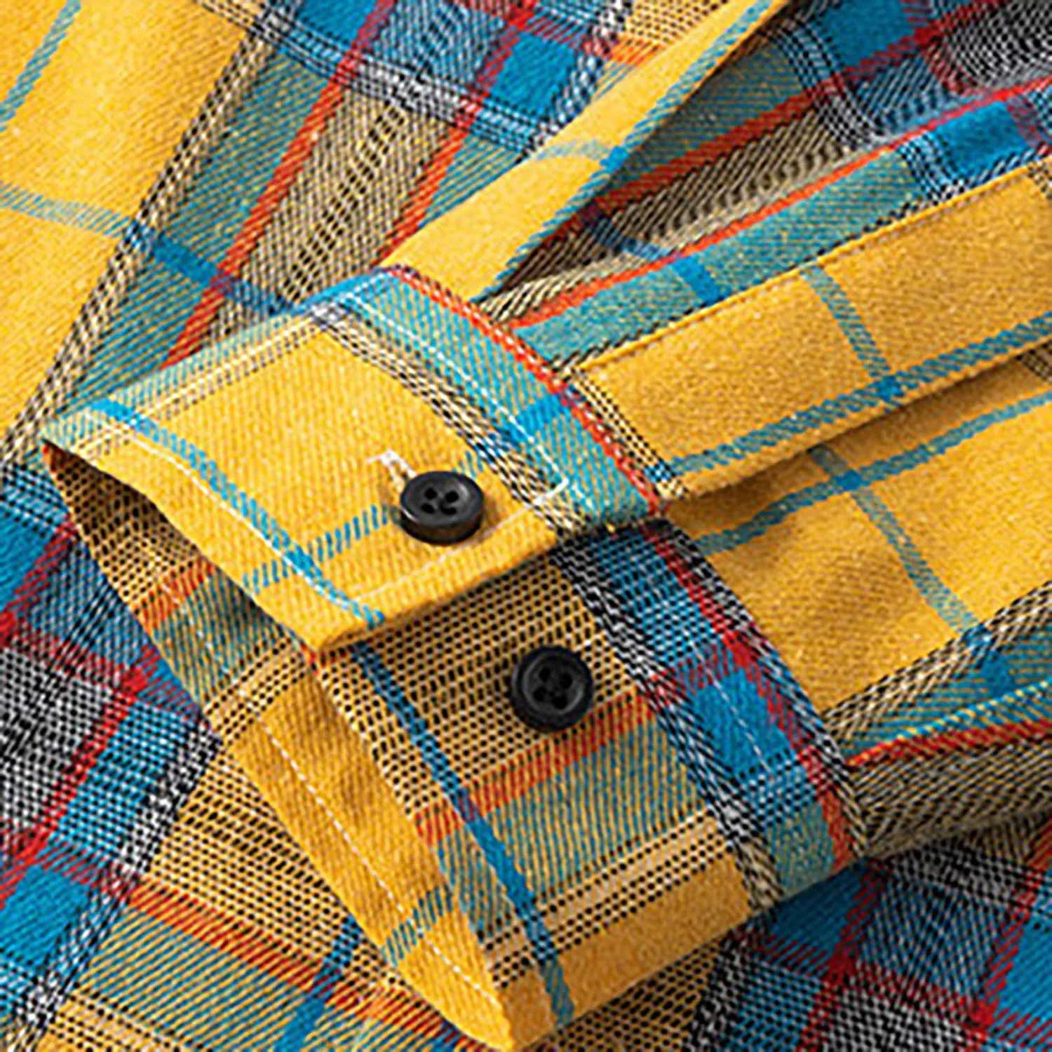 Мужская рубашка с длинным рукавом с принтом, Men's Yellow Plaid Shirt — фото 2