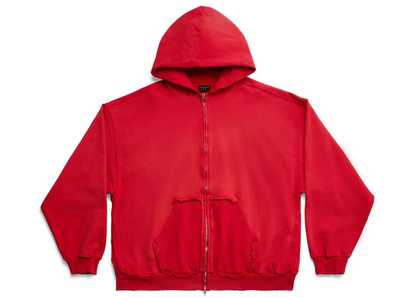 Мужская худи с принтом Tape Type Ripped Pocket Zip-Up Large Fit Hoodie Balenciaga, Red