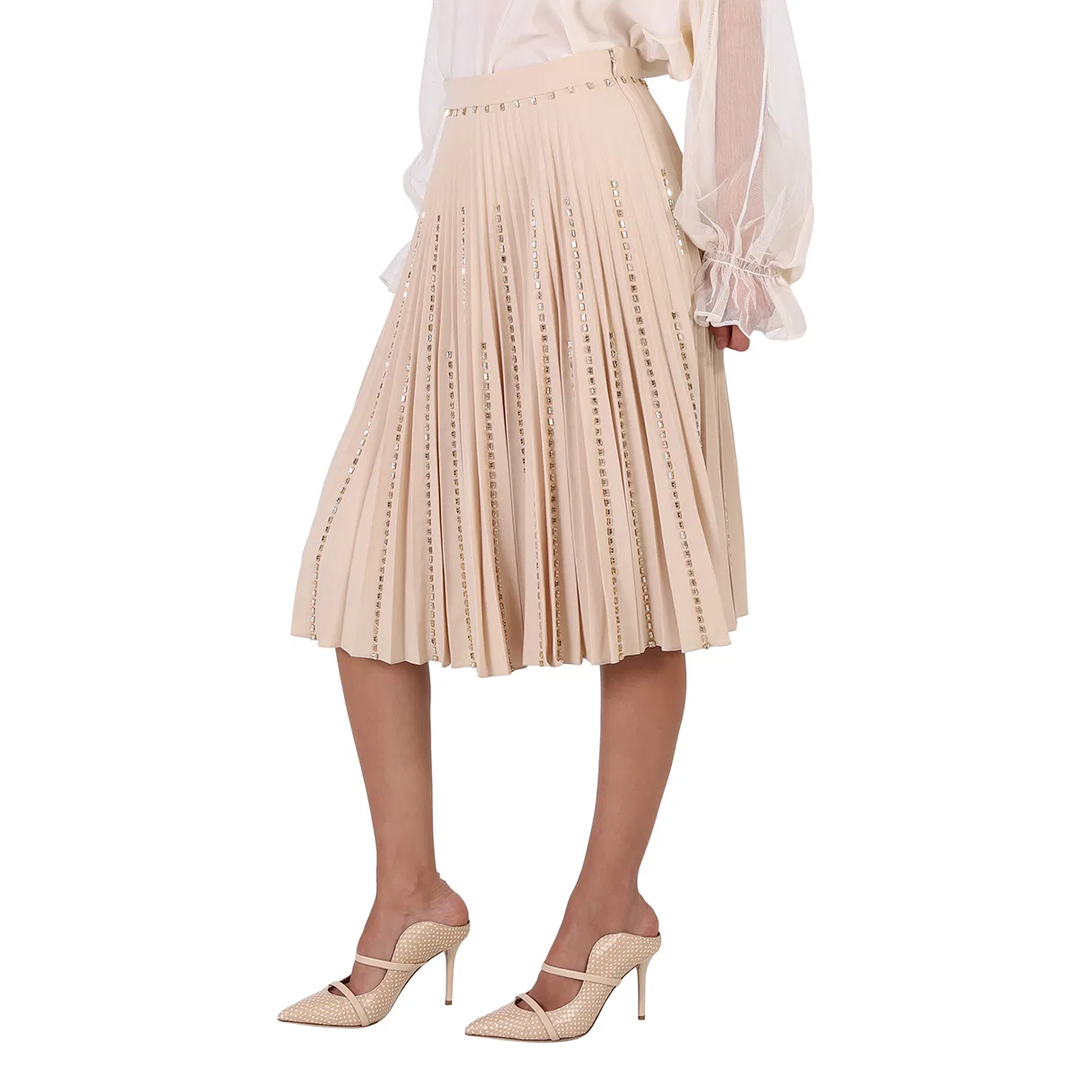 Юбка плиссе с кристаллами Burberry Plisse Soleil Crystal Detail Stretch Cady Skirt, Sesame — фото 2