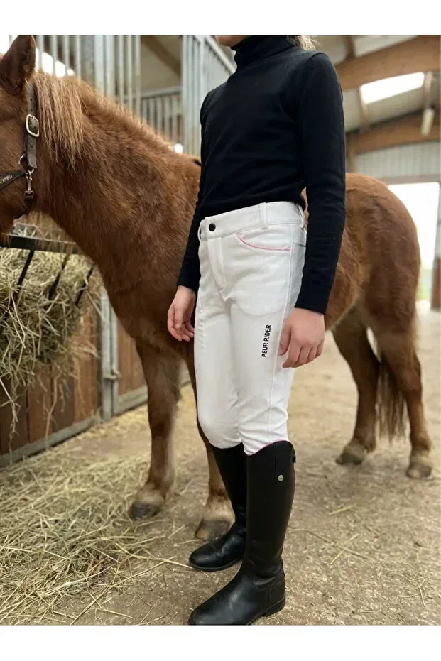 Детские леггинсы для девочек с принтом Peur Rider Shop, White With Pink Stripes — фото 2