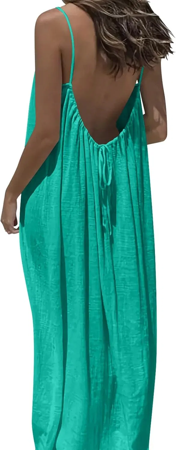 Женское летнее платье макси на бретелях без спинки, Mint Green — фото 4