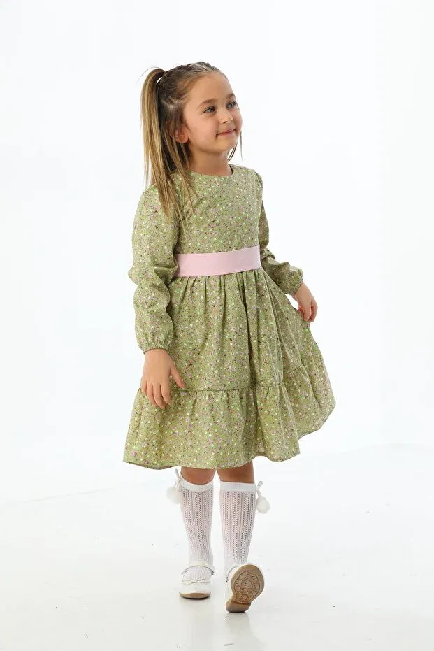 Детское платье для девочек с принтом Pistachio Green Floral Patterned Layered Moda Lippa, Pistachio Green — фото 4