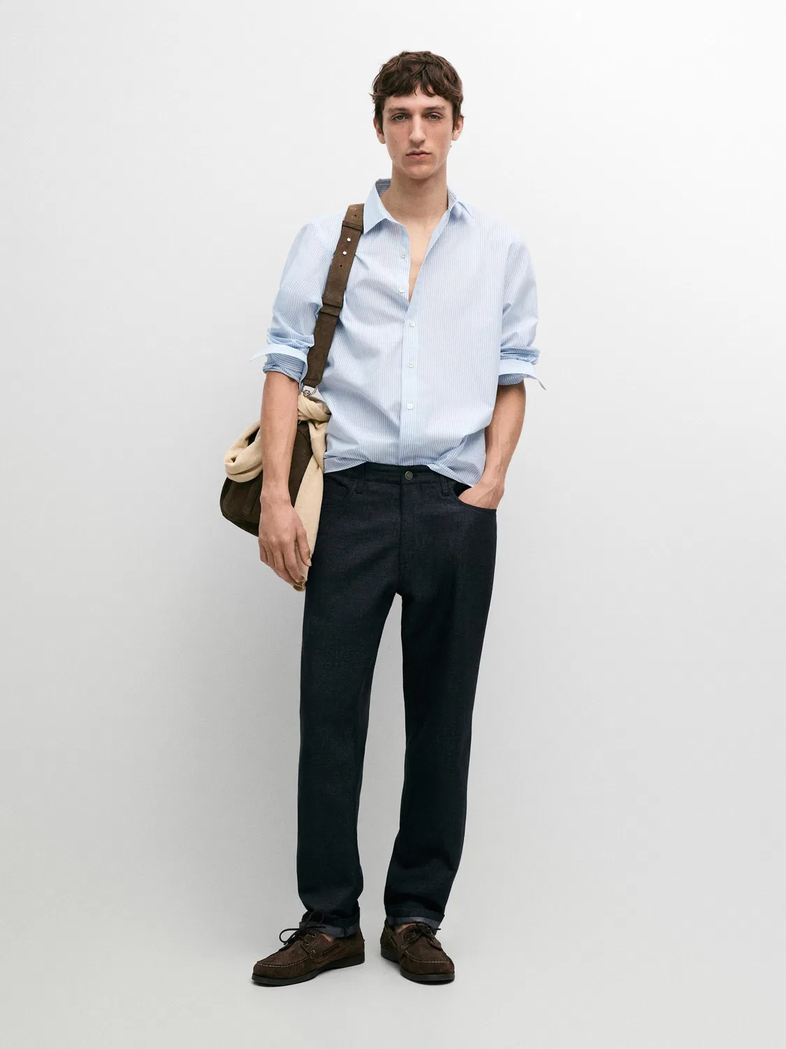 Джинсы зауженного кроя из хлопка и льна Massimo Dutti, темно-синий