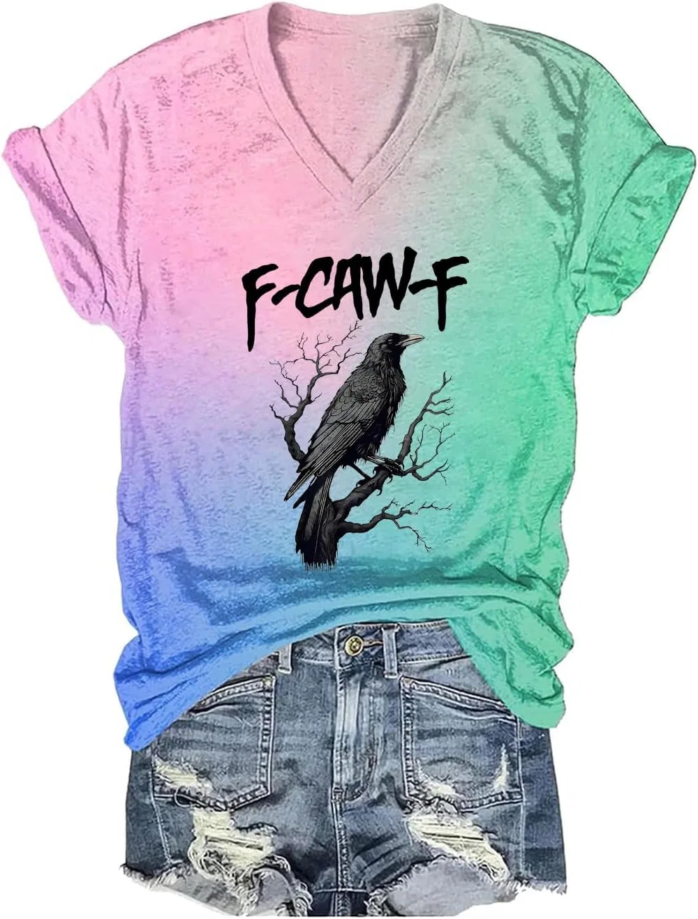 Женская футболка с принтом F-Caw-F Crow, чёрный