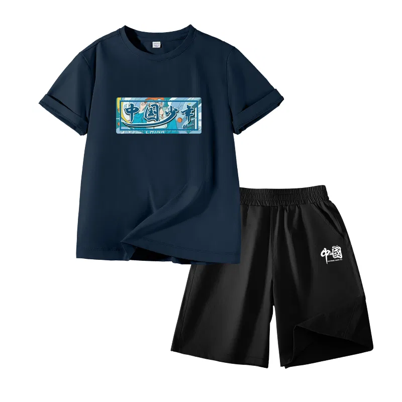 Детский спортивный комплект с круглым вырезом Navy Blue/H China Youth Painting-Black/H White China K WARRIOR