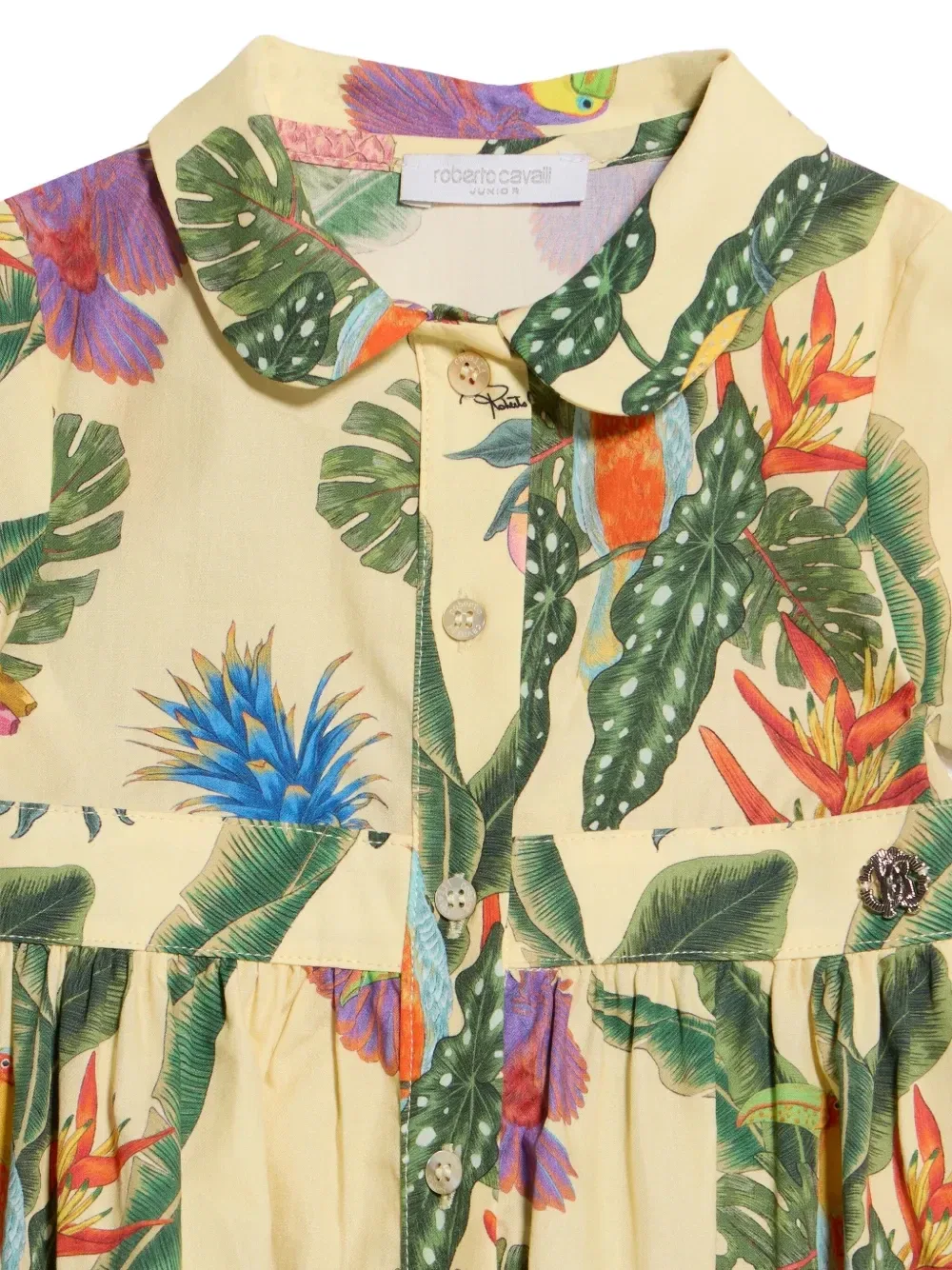 Платье с рюшами и принтом Tropicana Roberto Cavalli Junior, желтый — фото 3