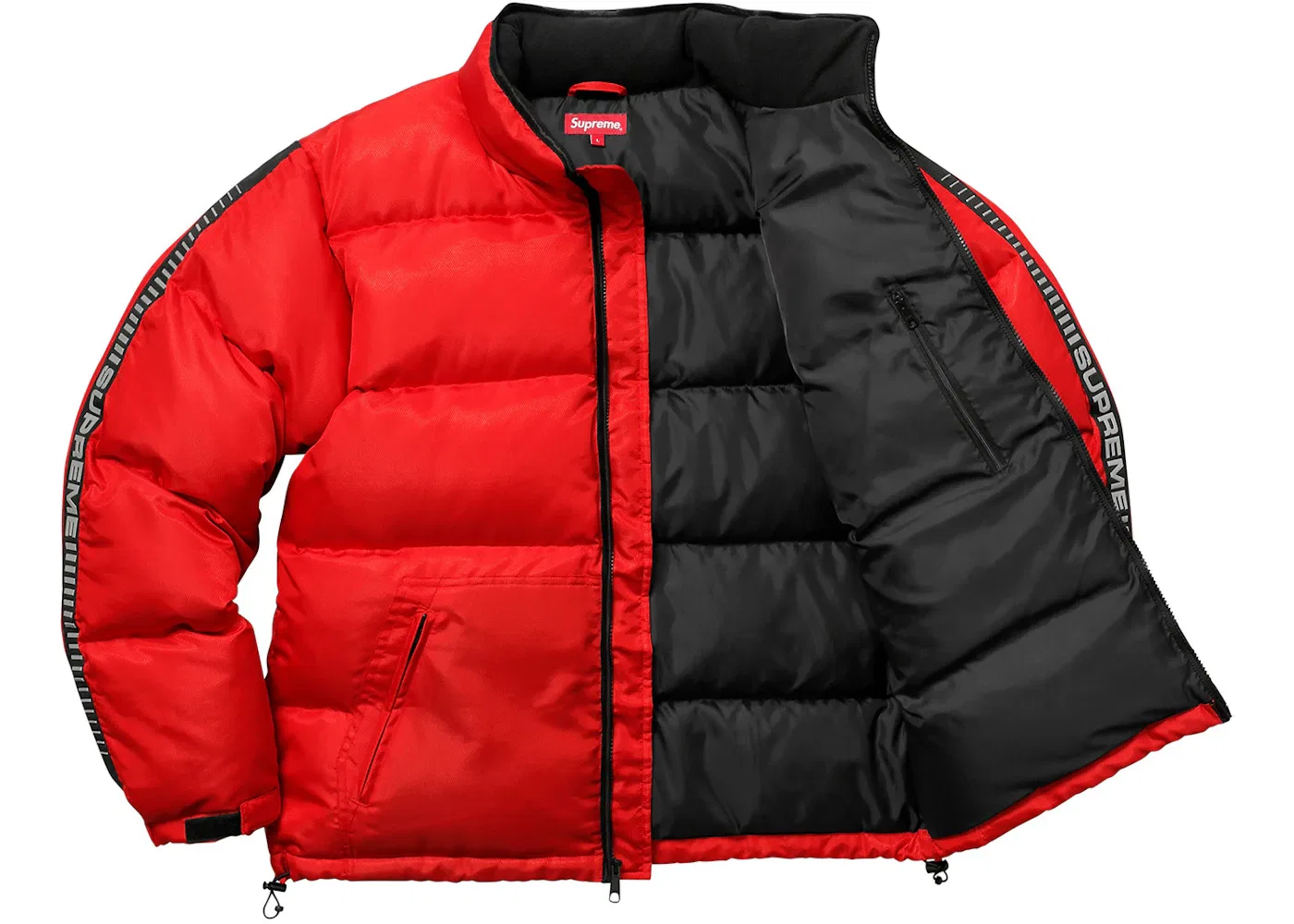Мужской пуховик с отражающим логотипом на рукаве Supreme Reflective Sleeve Logo Puffy, красный — фото 2