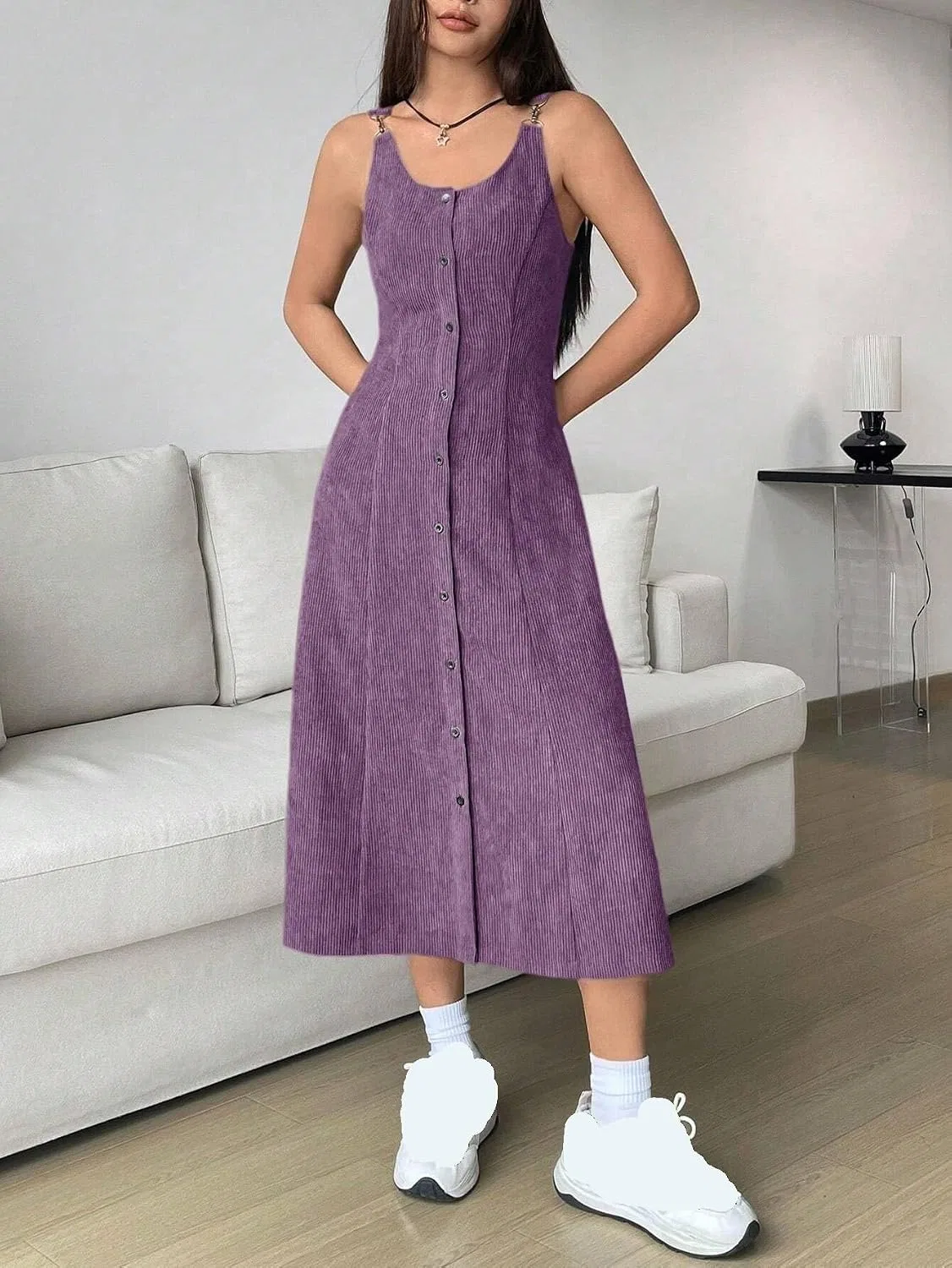 Женское платье A-силуэта миди sleeveless, Purple — фото 4