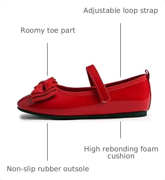 Детские балетки для девочек с принтом FEVERSOLE, Red Patent Vegan Leather Bow Tie Loop Maryjane — фото 3