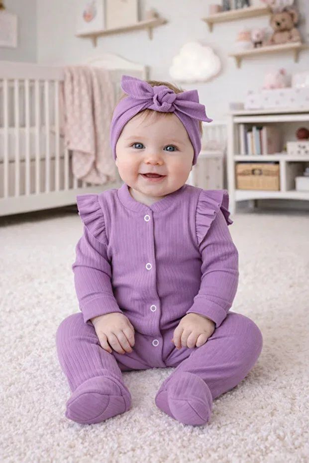 Детский комбинезон для девочек с рюшами Omy, Lilac — фото 2