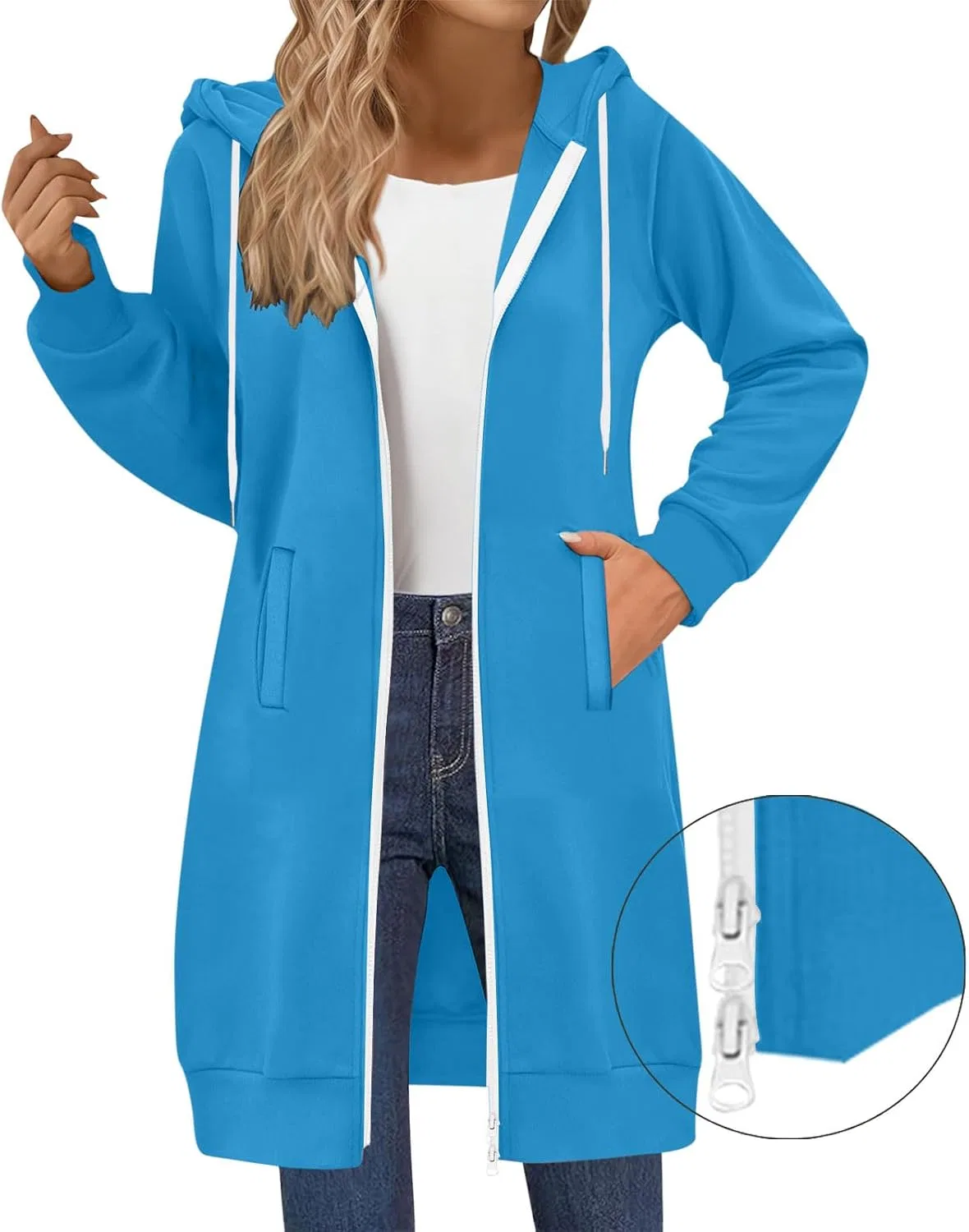 Женское удлинённое худи с двойной молнией, модель Double Zip, цвет Sky Blue — фото 4