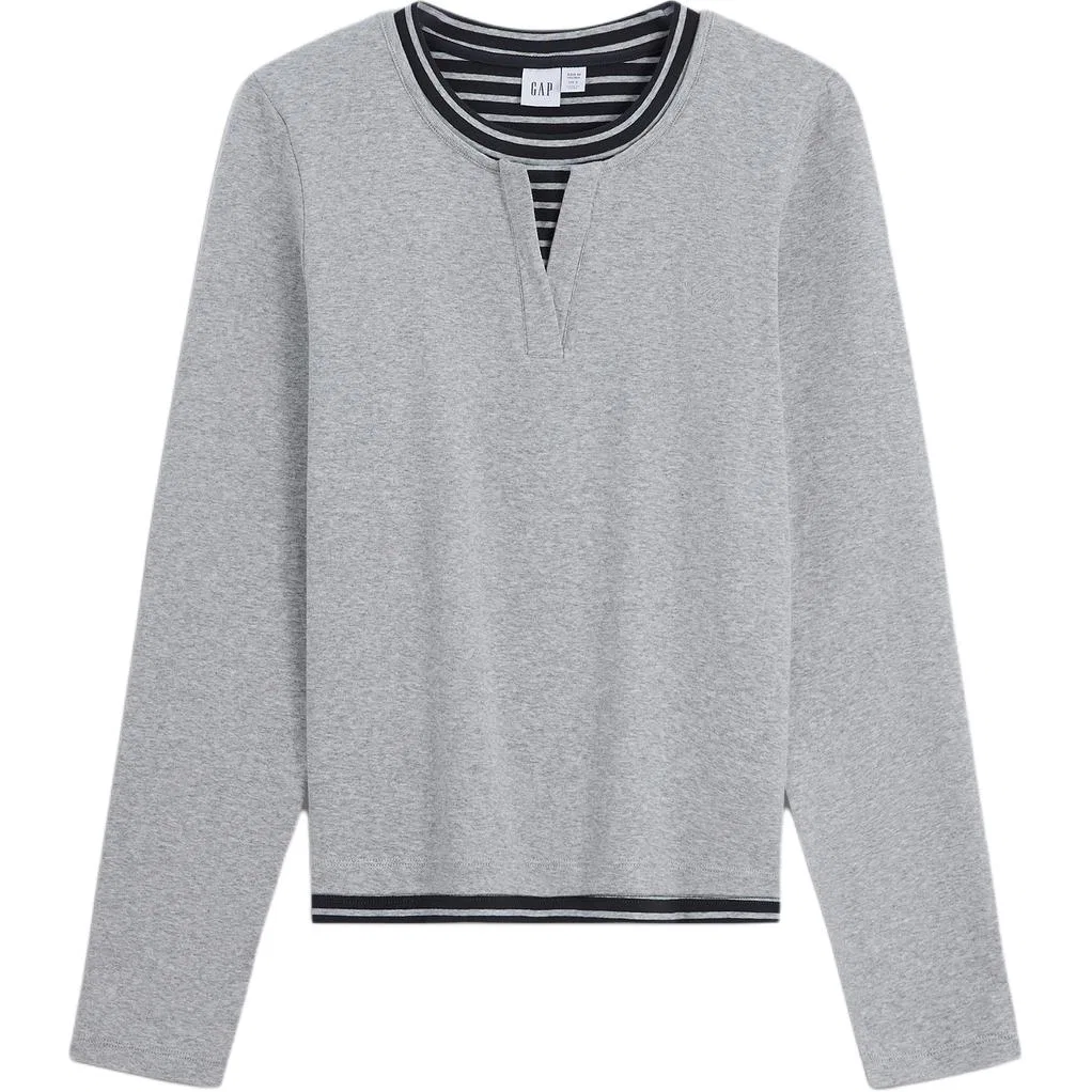Женская футболка с круглым вырезом и имитацией двухслойности GAP, Black Gray — фото 3