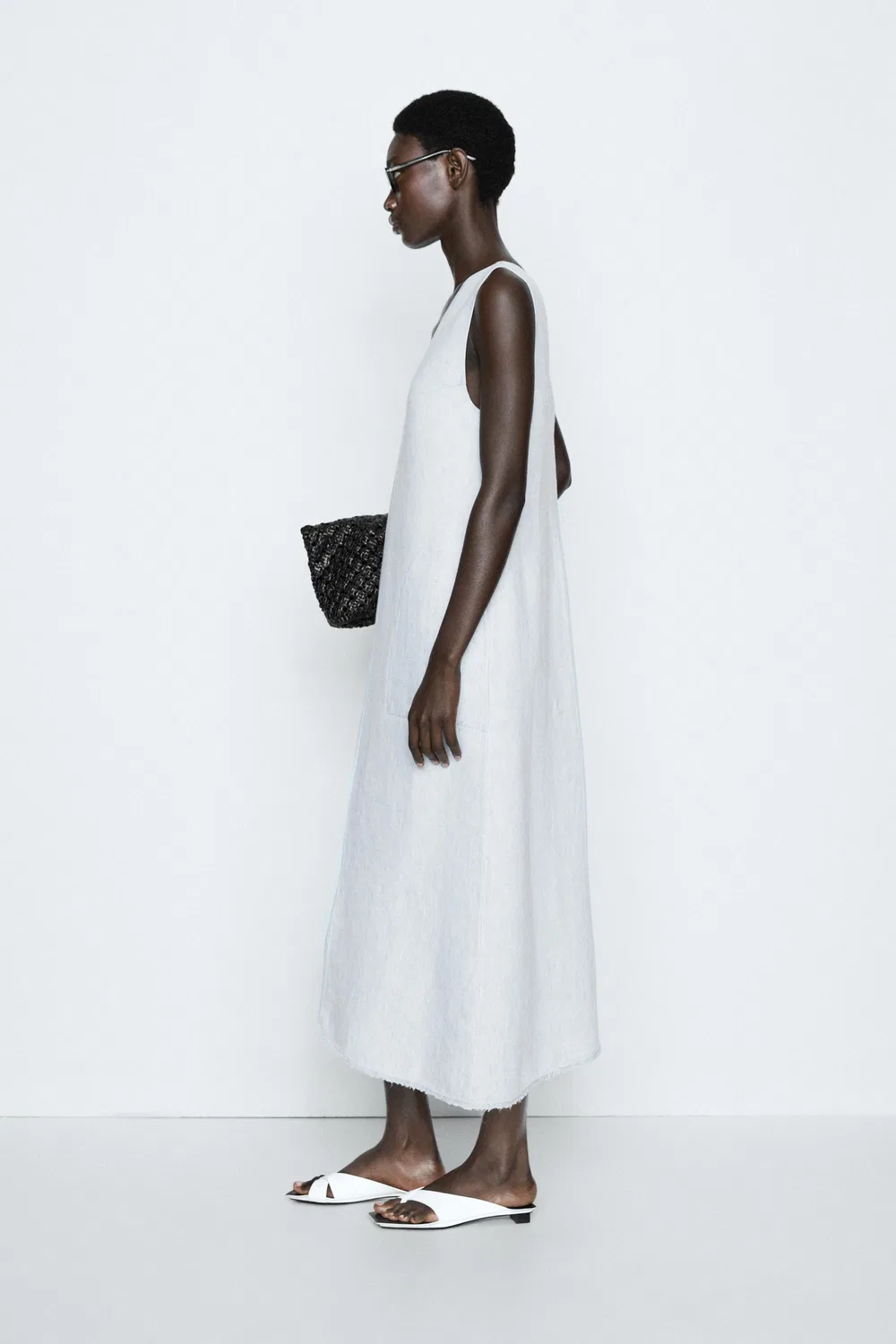 Платье Massimo Dutti, льняное, светло-голубое — фото 3