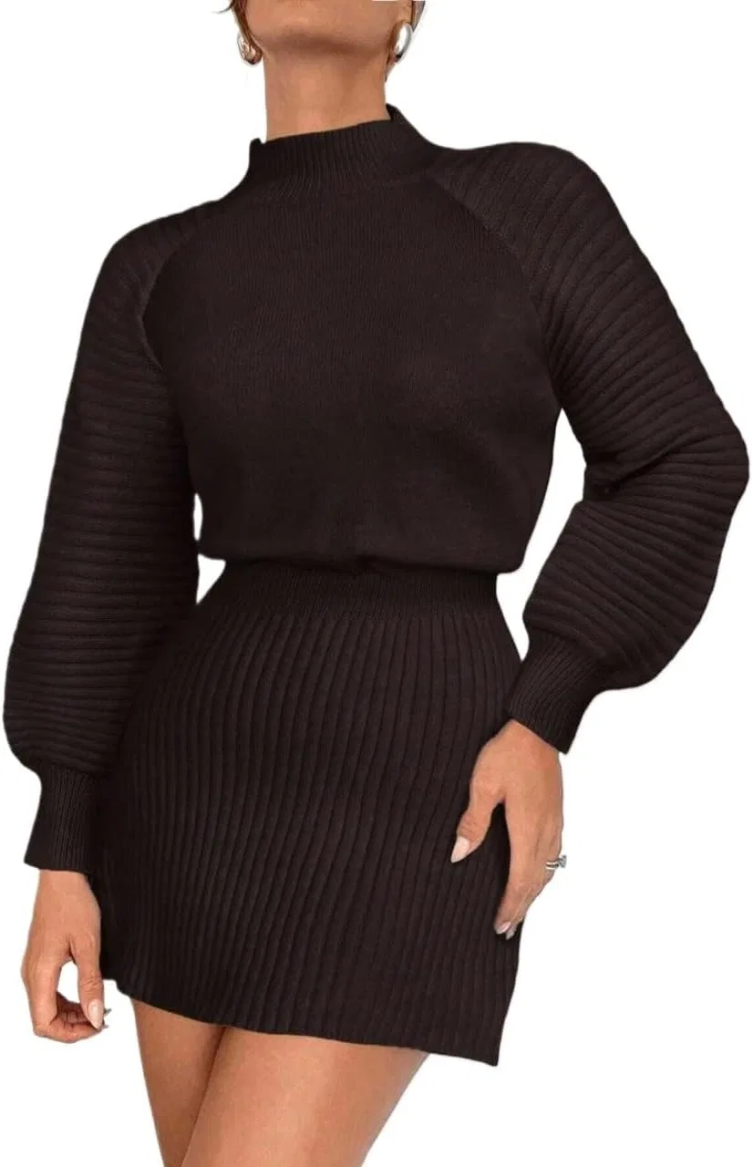 Женское вязаное платье с высоким воротом Extra-Long Sleeve, Coffee Brown