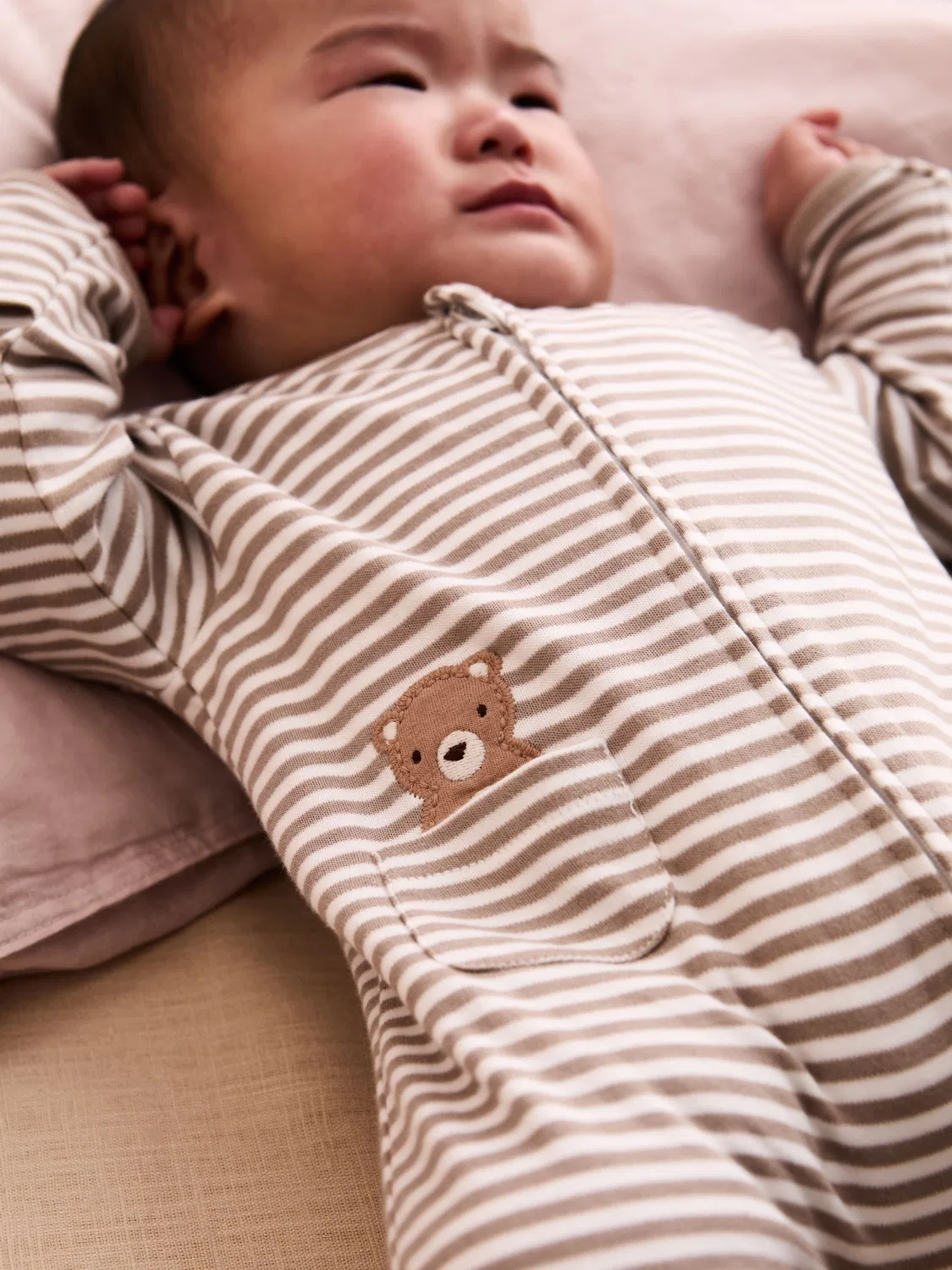 Слип с ножками, полосатый, с вышивкой медведя, JoJo Maman Bébé, коричневый