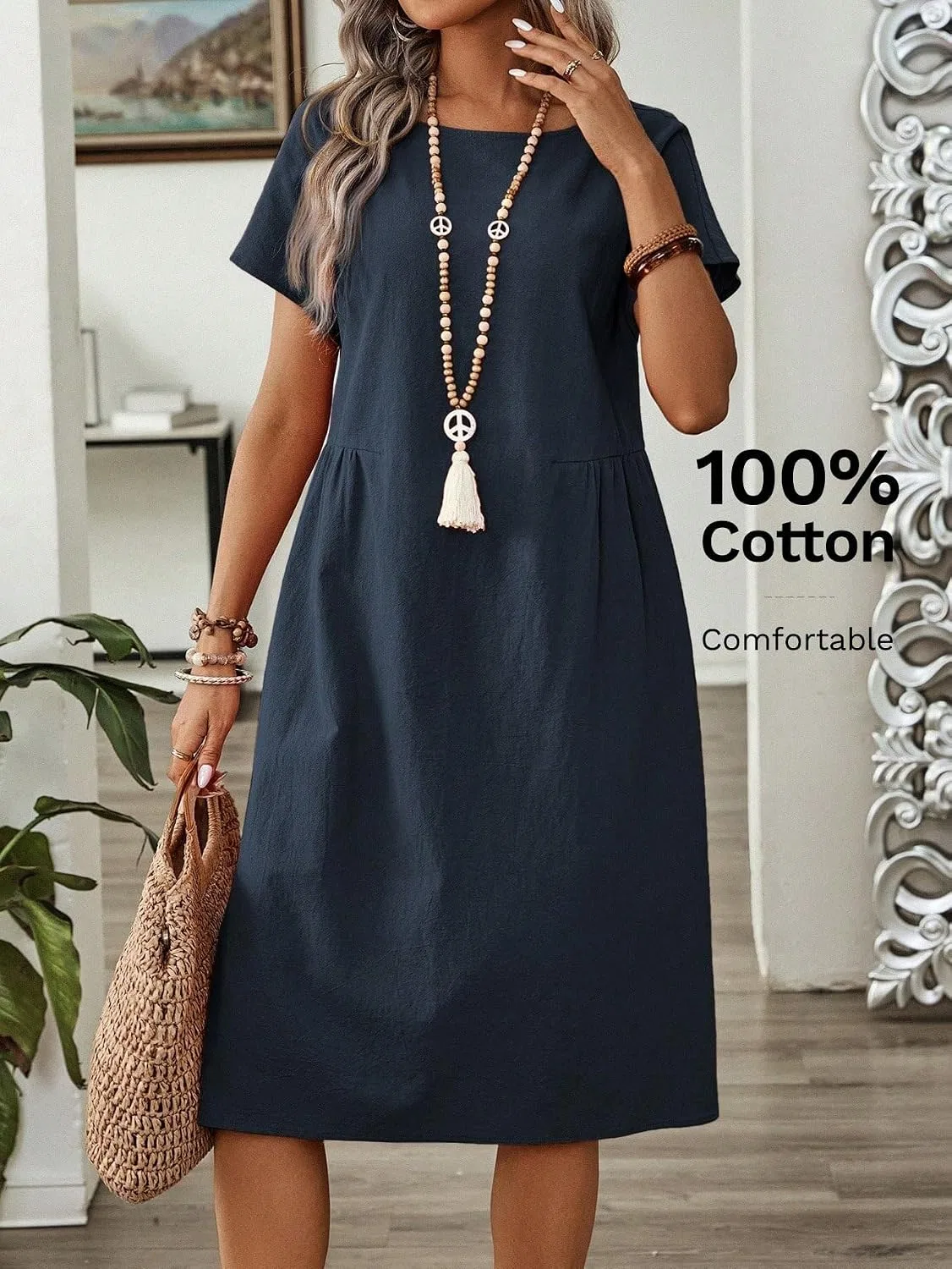 Женское летнее миди-платье с круглым вырезом Navy Blue — фото 2