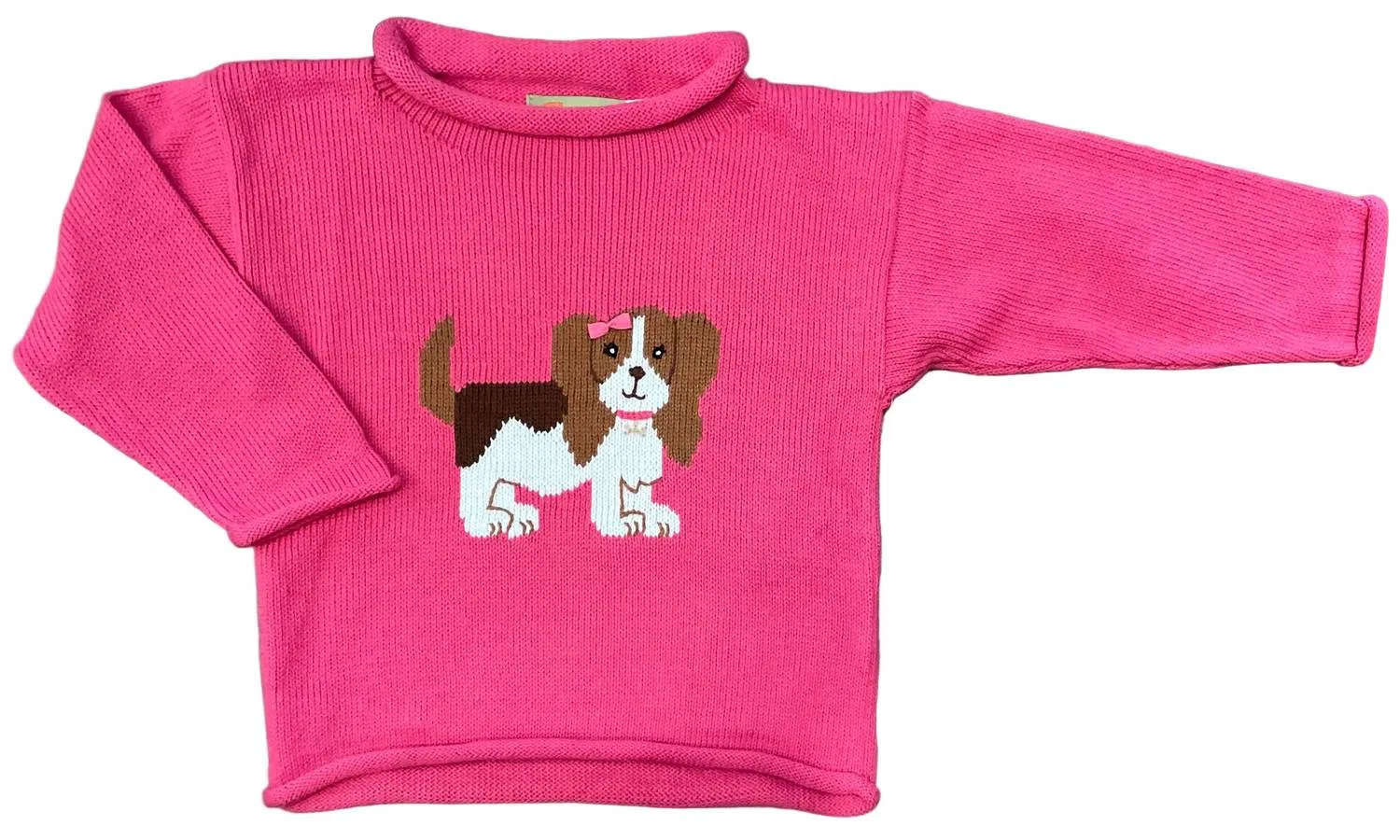Детский свитер для девочек с принтом Cocker Spaniel With Bow Intarsia Luigi Kids, Hot Pink