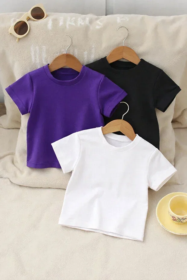 Детский комплект футболок хлопковый Sportivea, Black-White-Purple