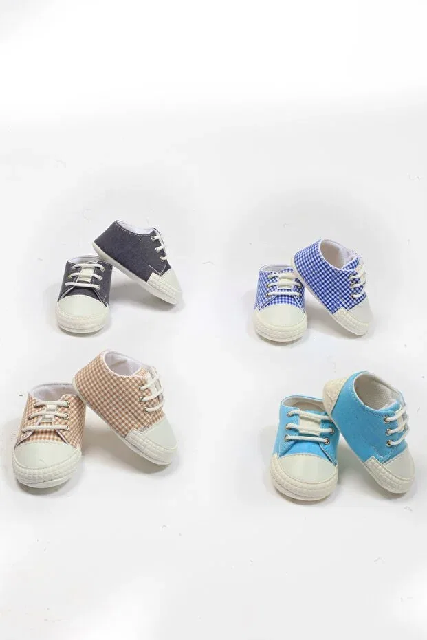 Детские пинетки с принтом в горошек First Step Booties Mini Kanka, Blue-Beige — фото 2