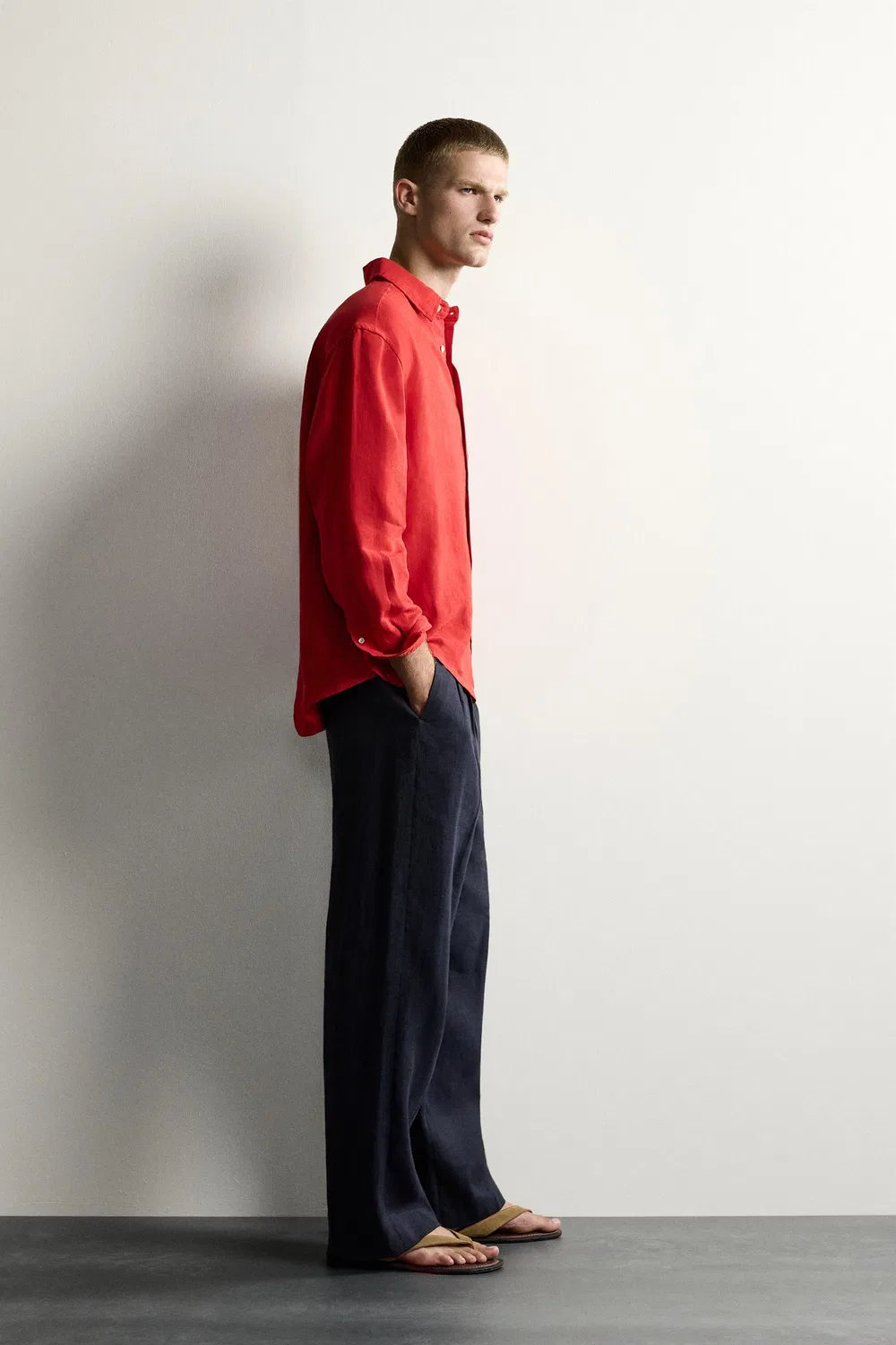 Рубашка свободного кроя из 100% льна. ZARA, Red — фото 4