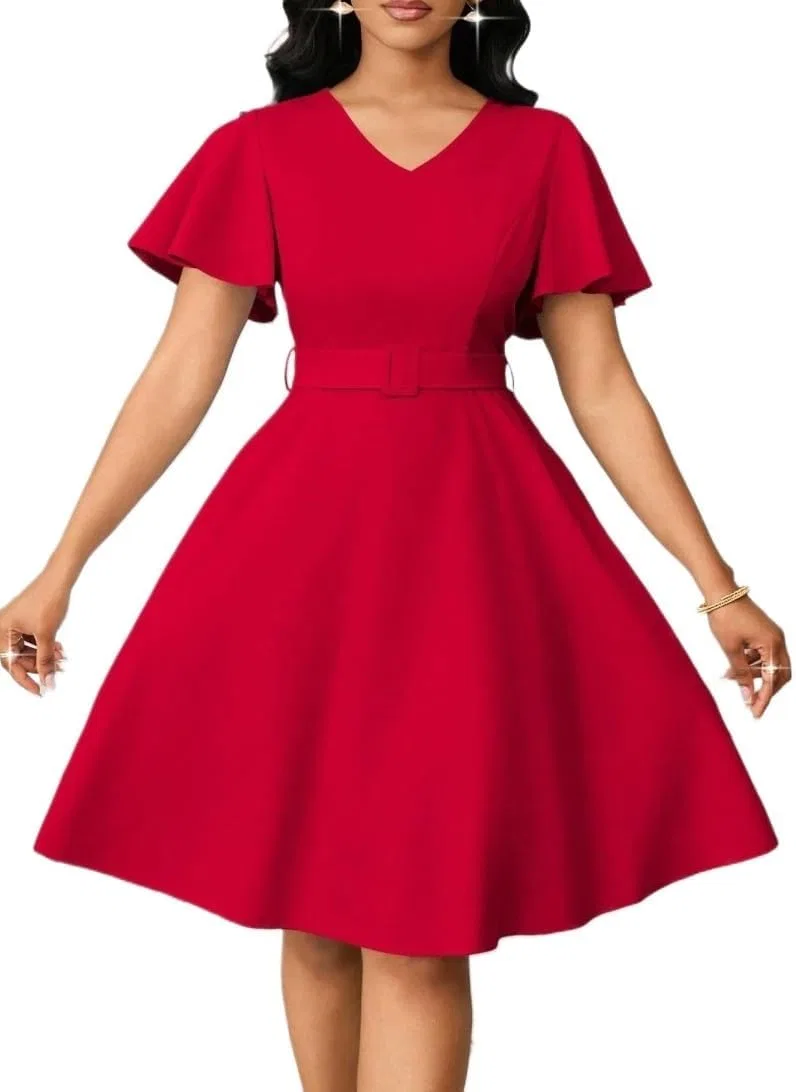 Женское A-силуэта платье с запахом V-образным вырезом Wedding Dress, Red