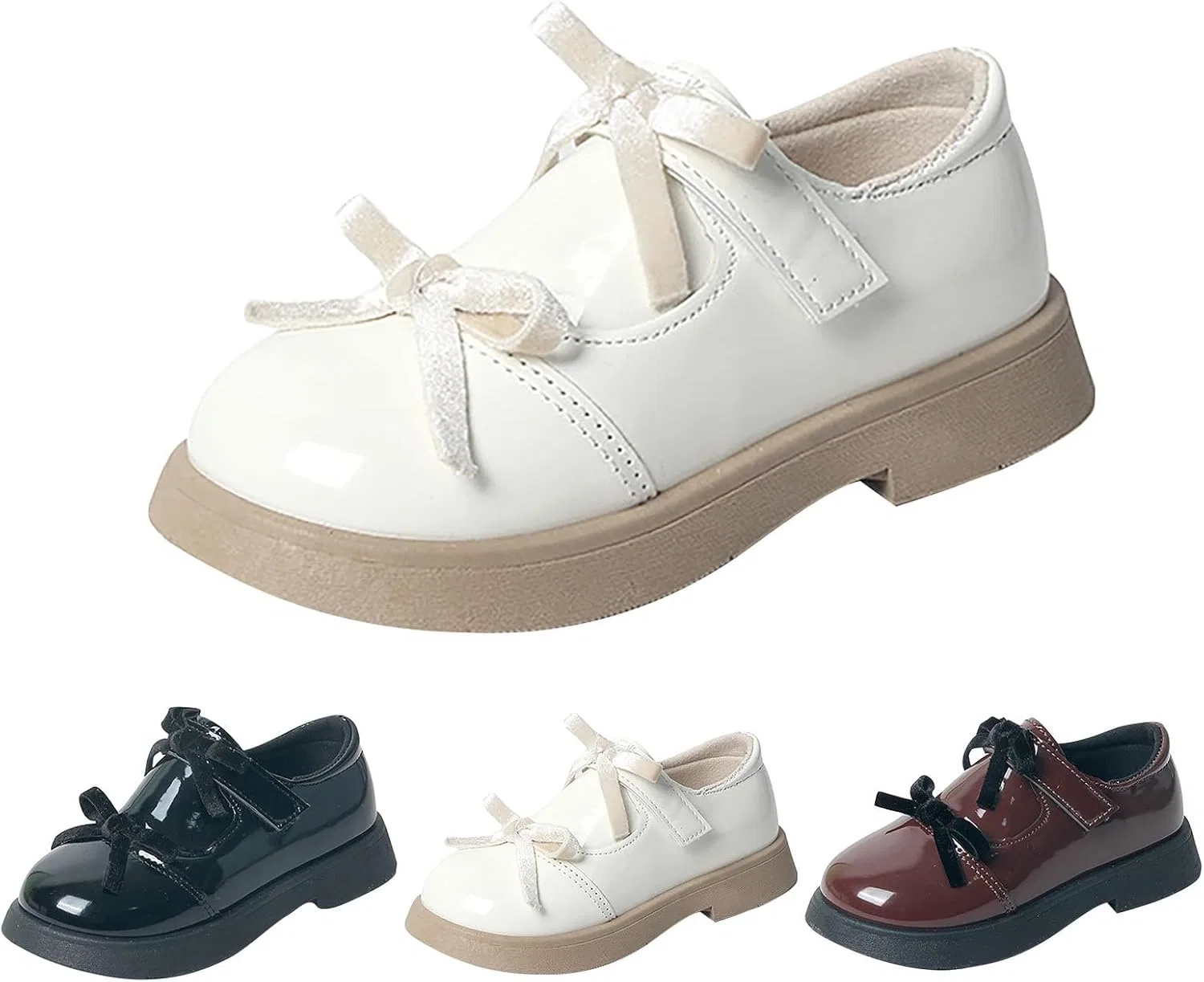 Детские туфли для девочек с бантом Mary Jane Ballerina Flats, Beige — фото 4