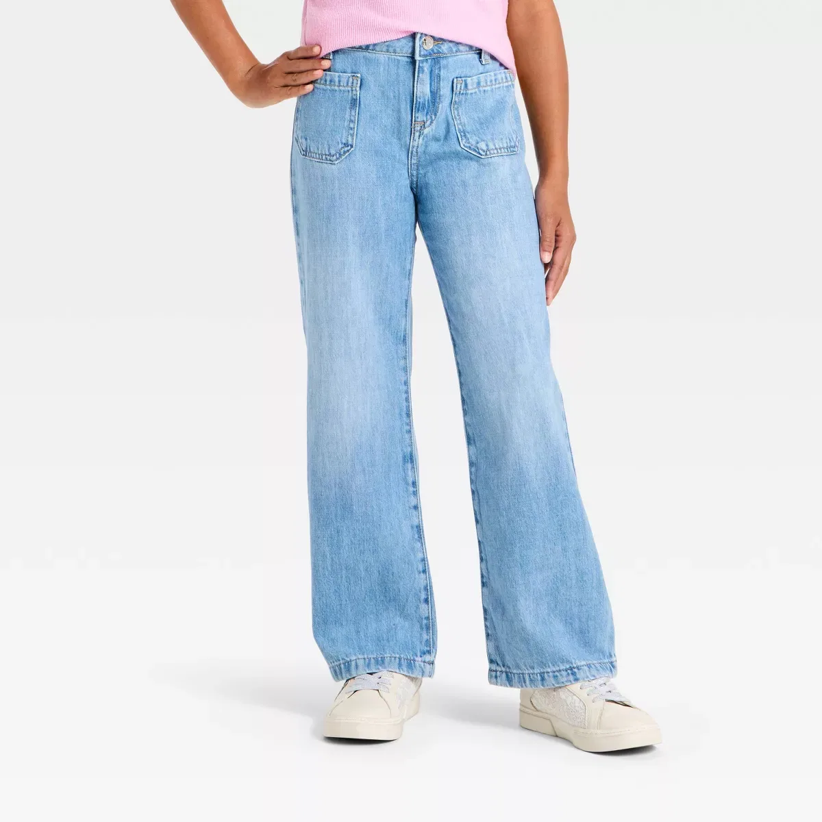 Детские джинсы для девочек с широкой штаниной Mid-Rise Patch Pocket Wide Leg Jeans Cat & Jack, Medium Wash