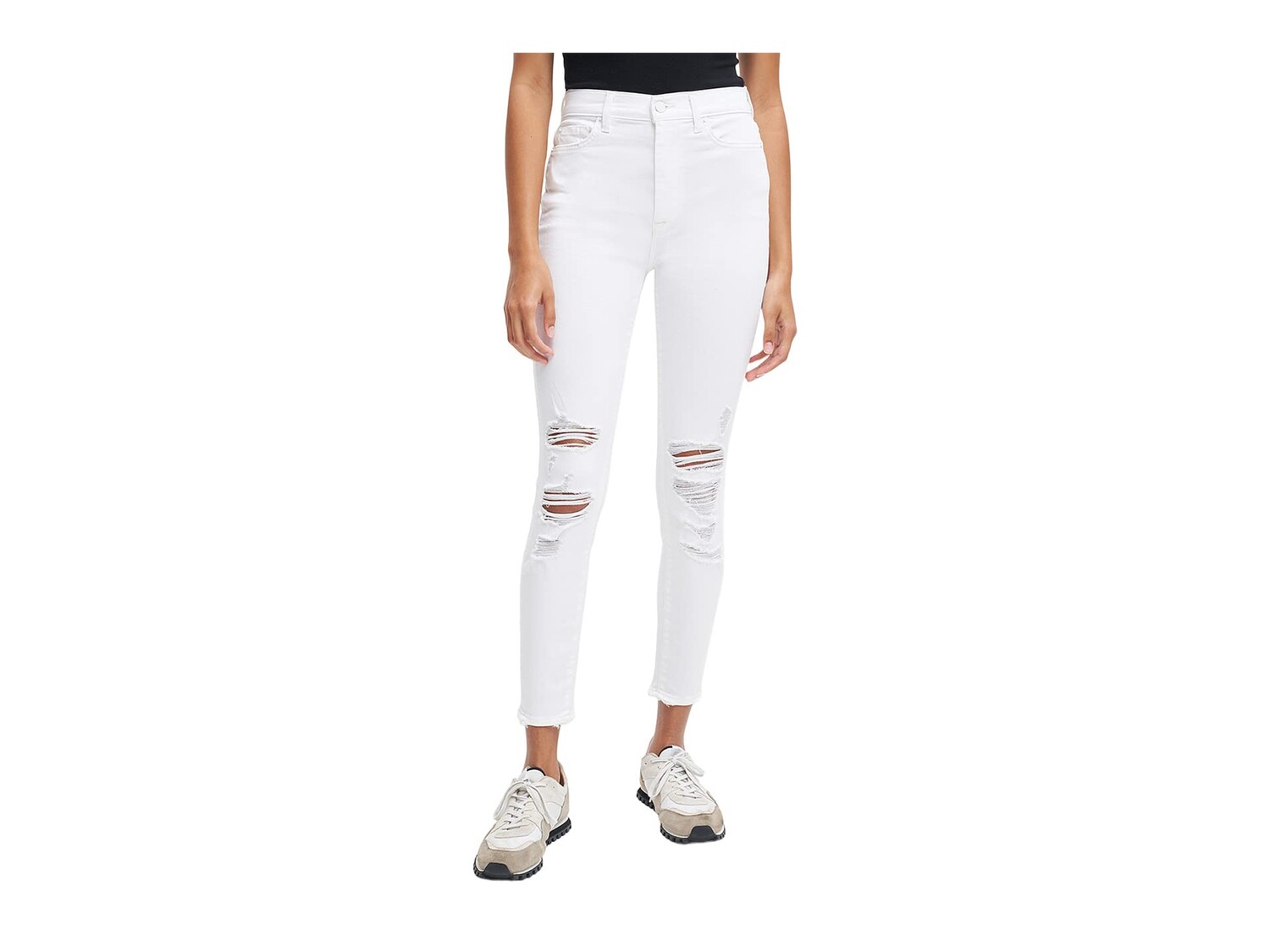 

Джинсы 7 For All Mankind, High-Waist Ankle Skinny in Clean White/Destroy