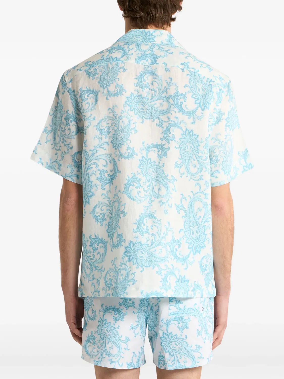 Рубашка-боулинг льняная белая ETRO, белый — фото 4