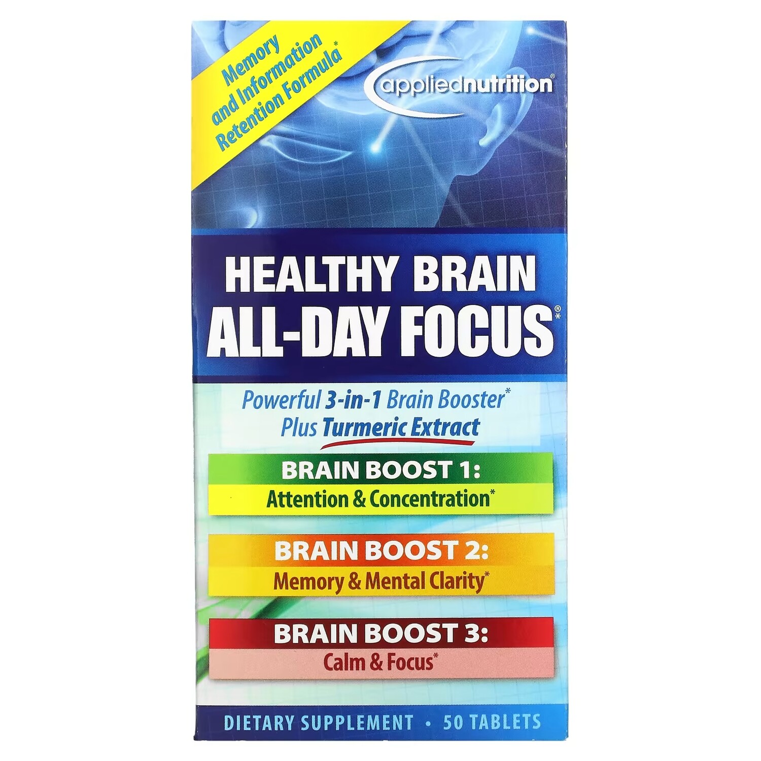 

Applied Nutrition Healthy Brain All-Day Focus, 50 таблеток