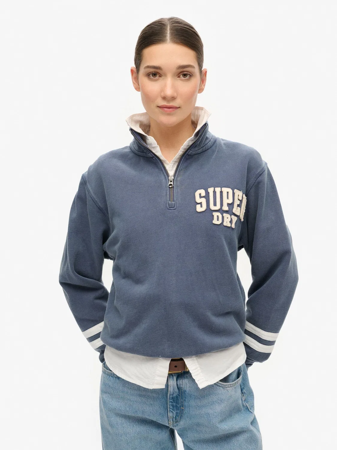 Свитшот Athletic Essentials Appliqué Half Zip Superdry, синий