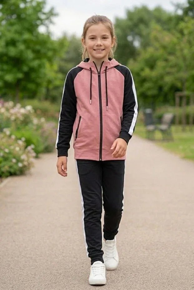 Детский спортивный костюм для девочек с капюшоном в полоску Zaziko Kids, Pink — фото 3