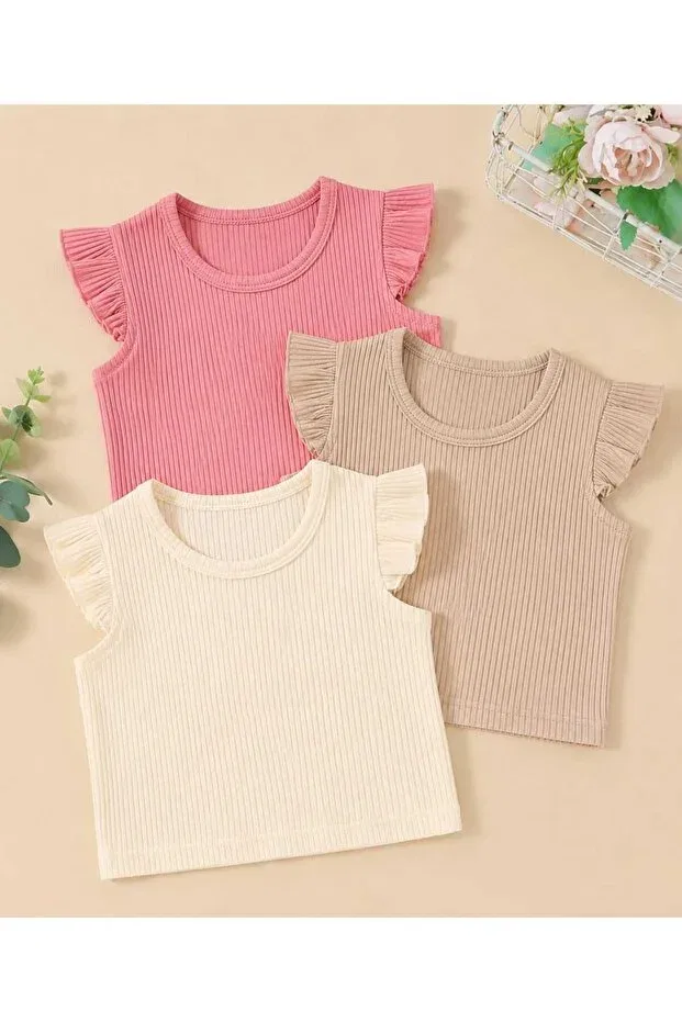 Детский комплект маек для девочек Bebeğime Çorap, Pink-Cream-Beige