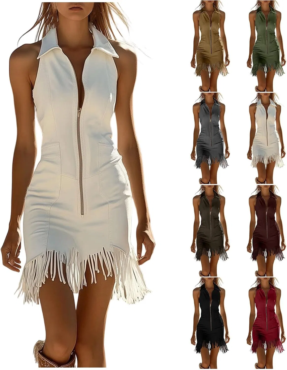 Женское платье с бахромой Suede, White