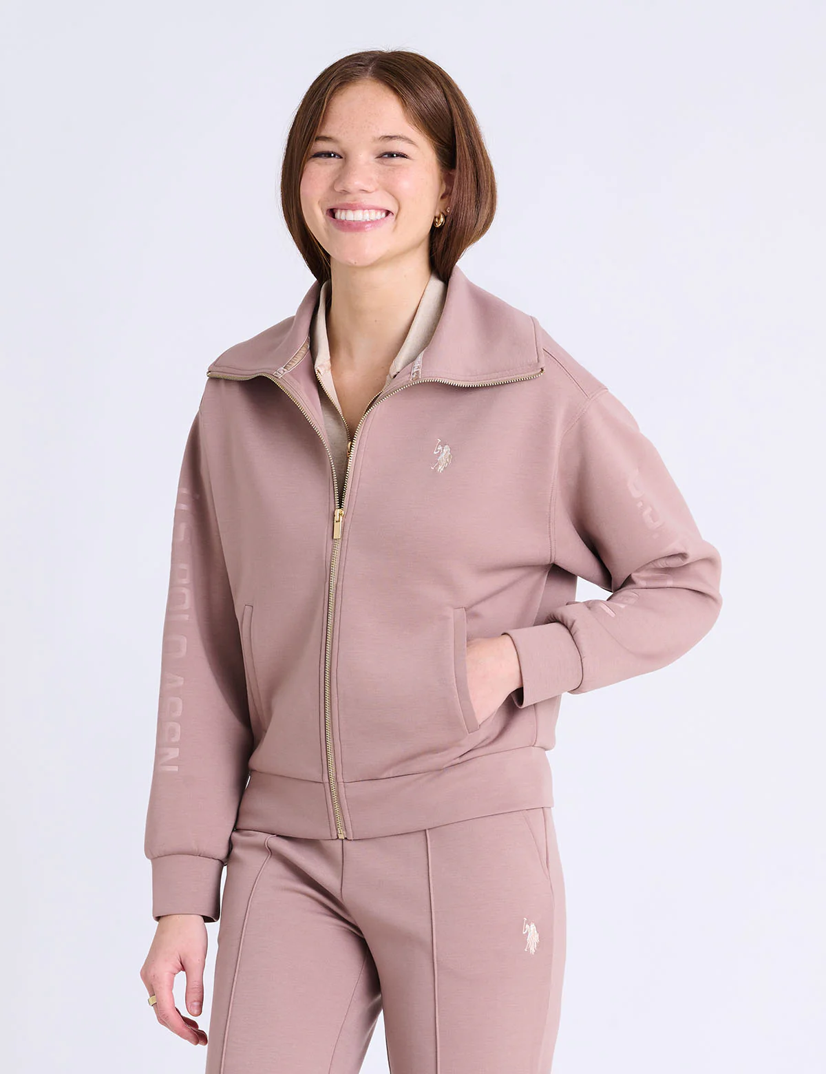 

Толстовка U.S. Polo Assn White Label Scupa Zip Fold Over, бежевый