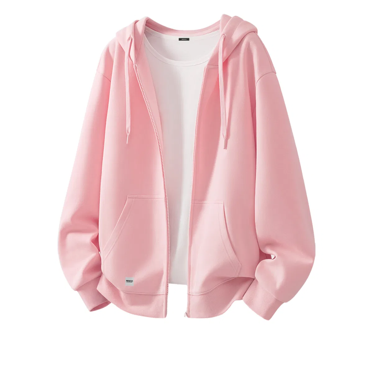 Детское худи с капюшоном MINISO, Pink (M45 Ink Gray Smiley Face Right Bottom B Logo)