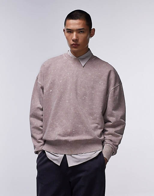 

Свитшот Topman Thick Premium Oversize With A Washed Effect, серо-коричневый