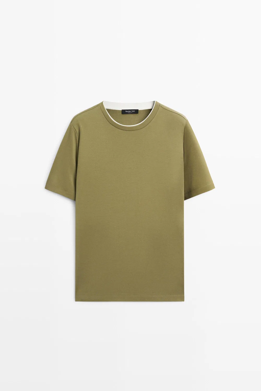 Футболка Massimo Dutti 100% Cotton Layered Collar, зеленый — фото 2