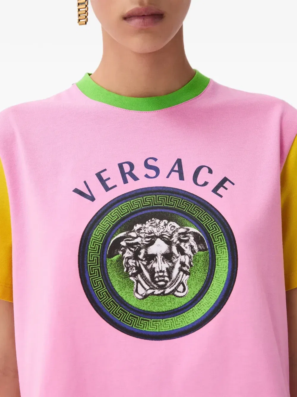 Футболка из хлопкового трикотажа с принтом Versace, розовый — фото 3