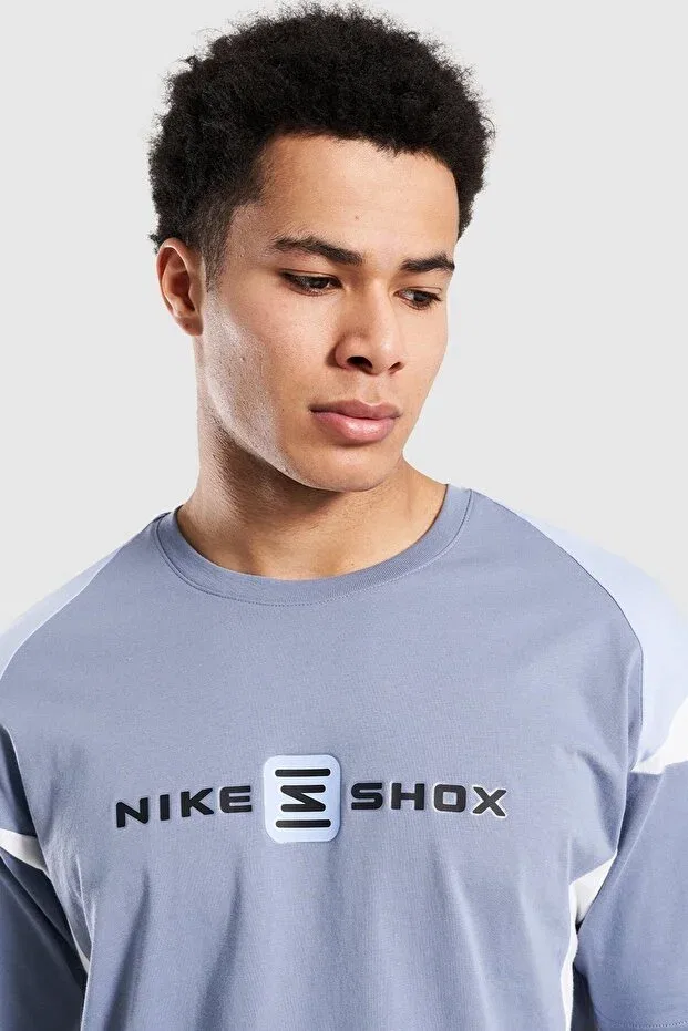 Мужская футболка свободного кроя Sportswear shox nz loose fit mens tee ball cut crew neck cotton men's t-shirt Nike, Blue — фото 4