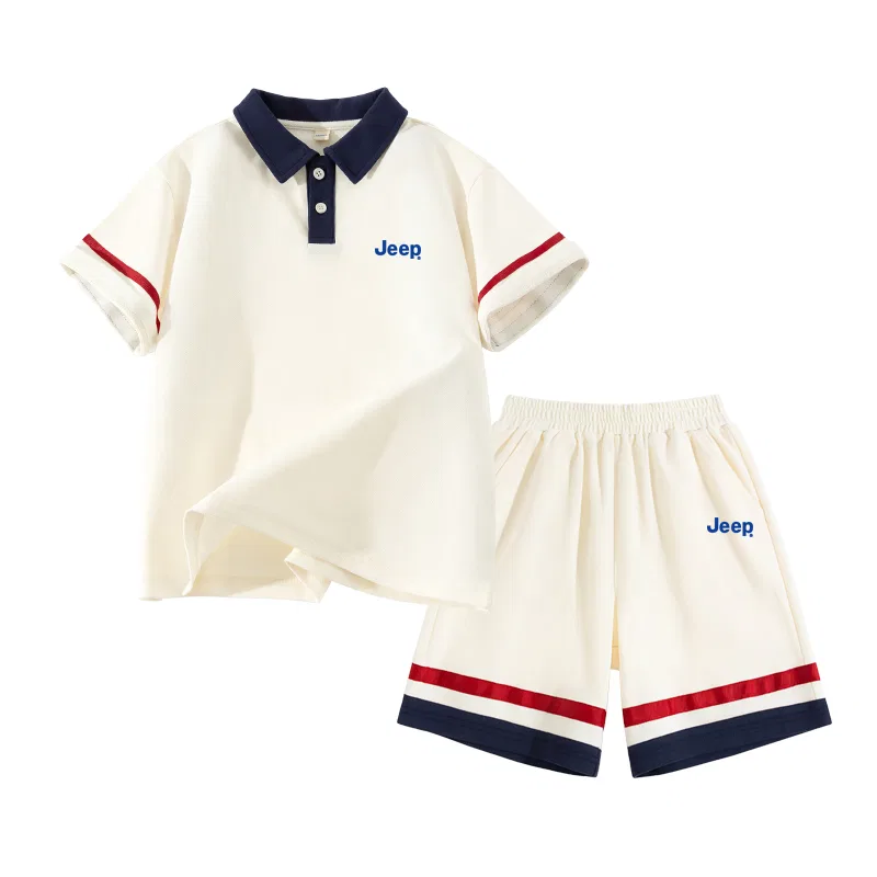 Детский спортивный комплект с поло-воротником, модель Casual Sportswear, Jeep, Apricot/E Blue Text Label Silicone K