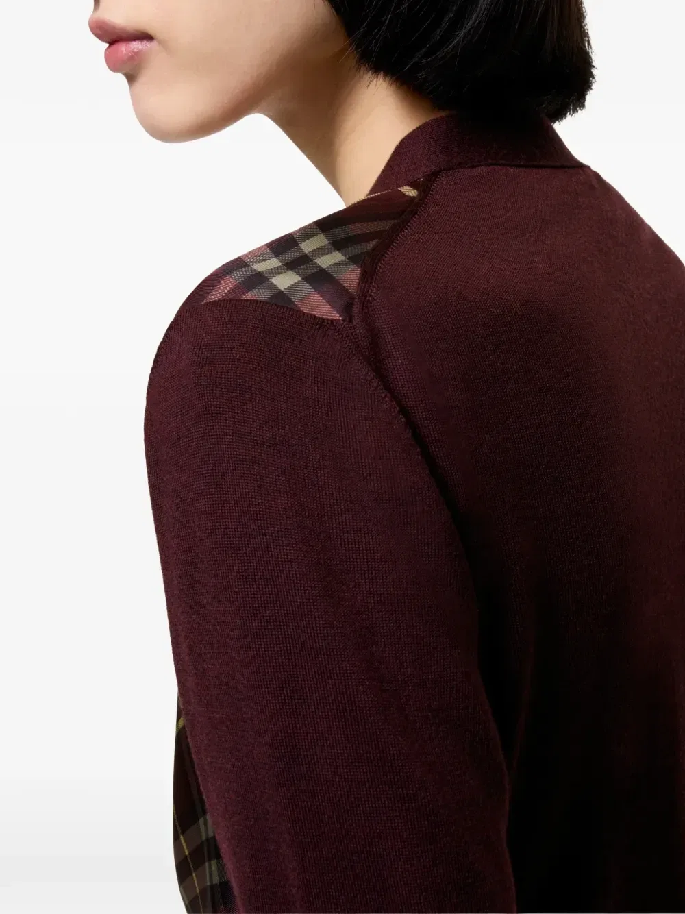 Шерстяной кардиган с клетчатой вставкой Burberry, красный — фото 3