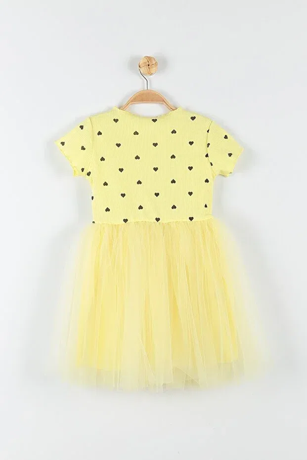 Детское платье для девочек с коротким рукавом из тюля Bam Bam Giyim, Heart Yellow — фото 2